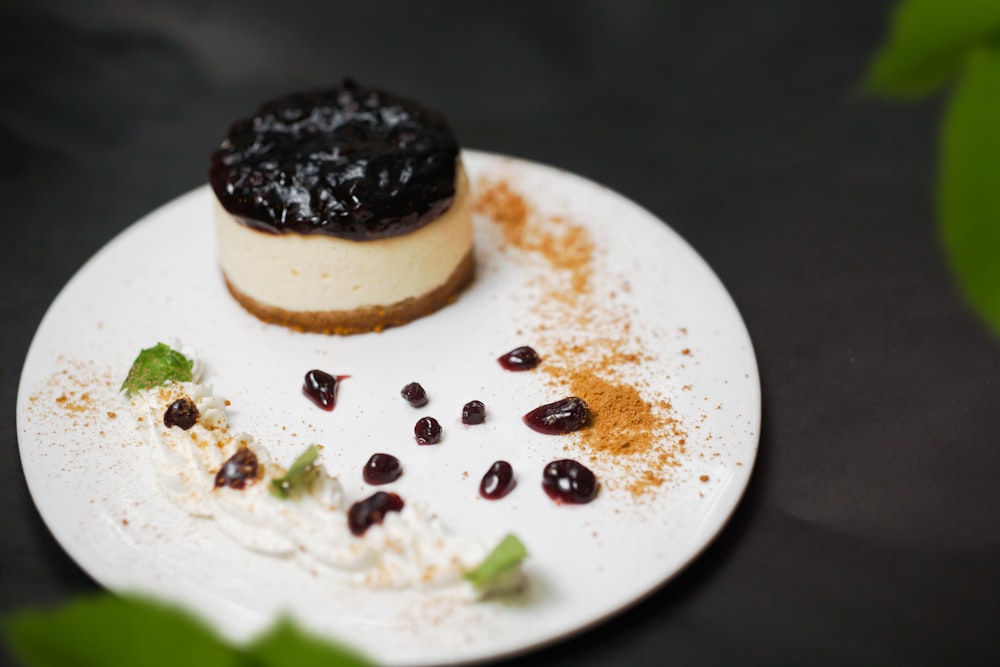 a plate with a dessert on top of it