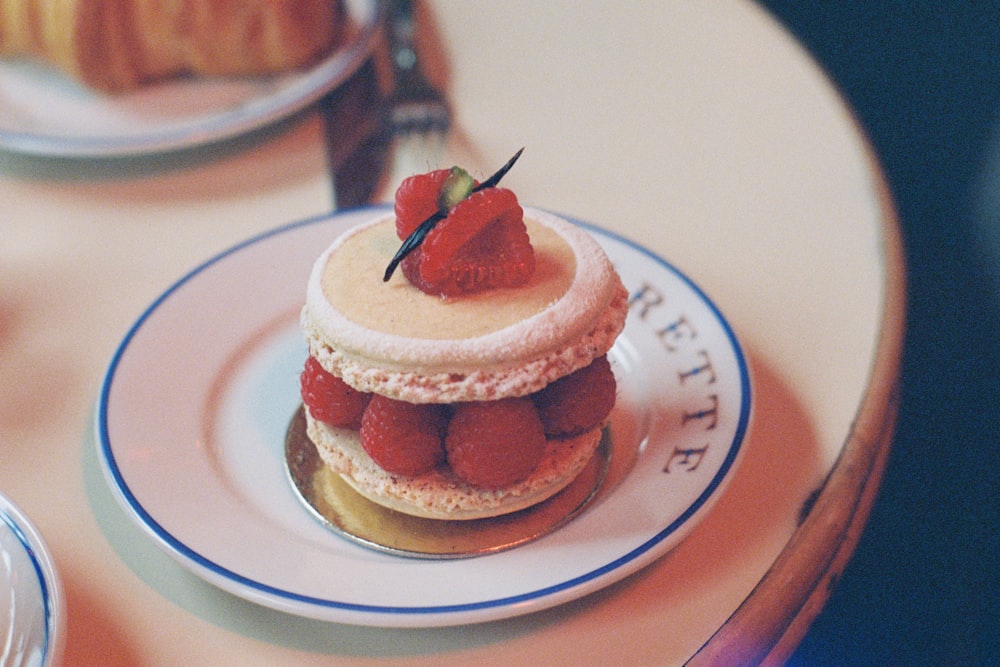 a plate with a dessert on top of it