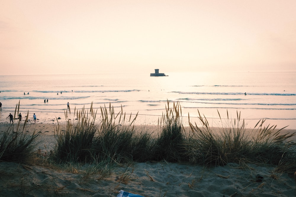 a blanket and a book on a beach