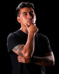 a man with his hand on his chin