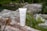 A cosmetic tube labeled 'Plantae Bio Crema Corpo' is placed on a log surrounded by natural vegetation and rocks, depicting an outdoor setting.