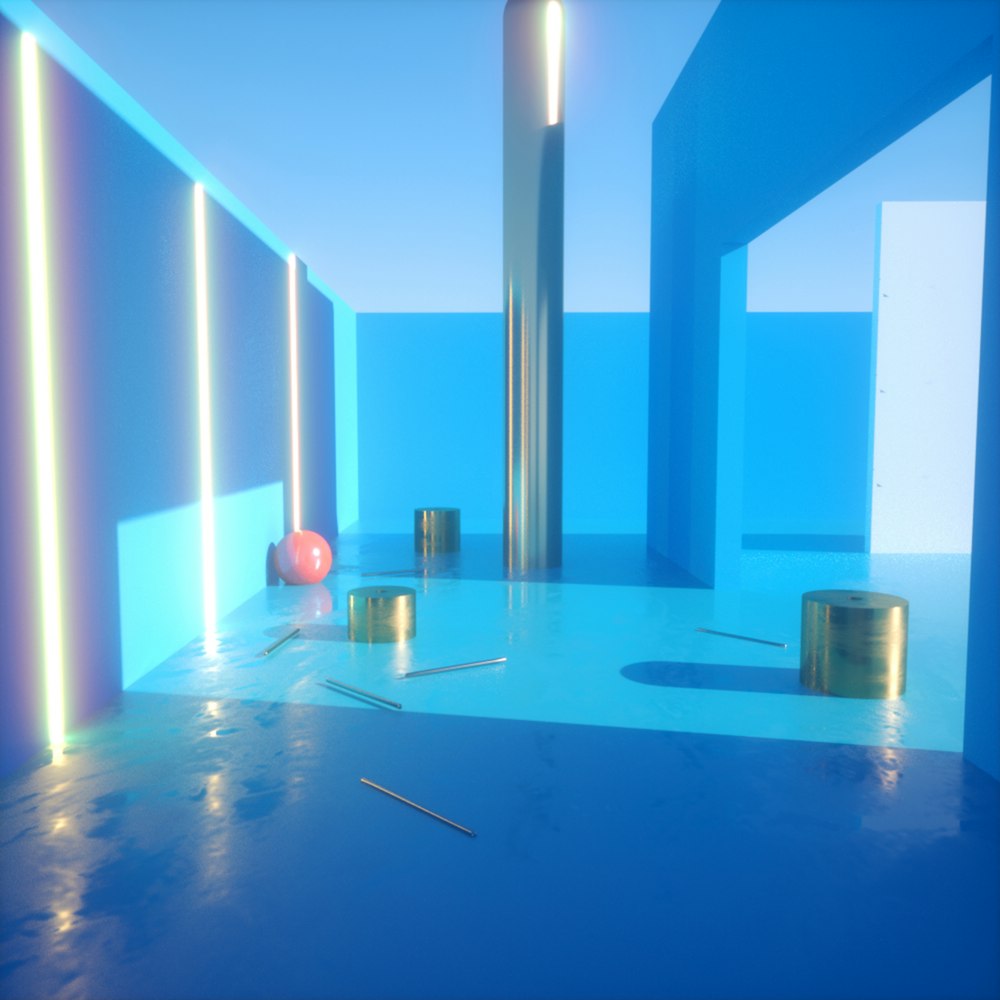 a room with blue walls and a blue floor