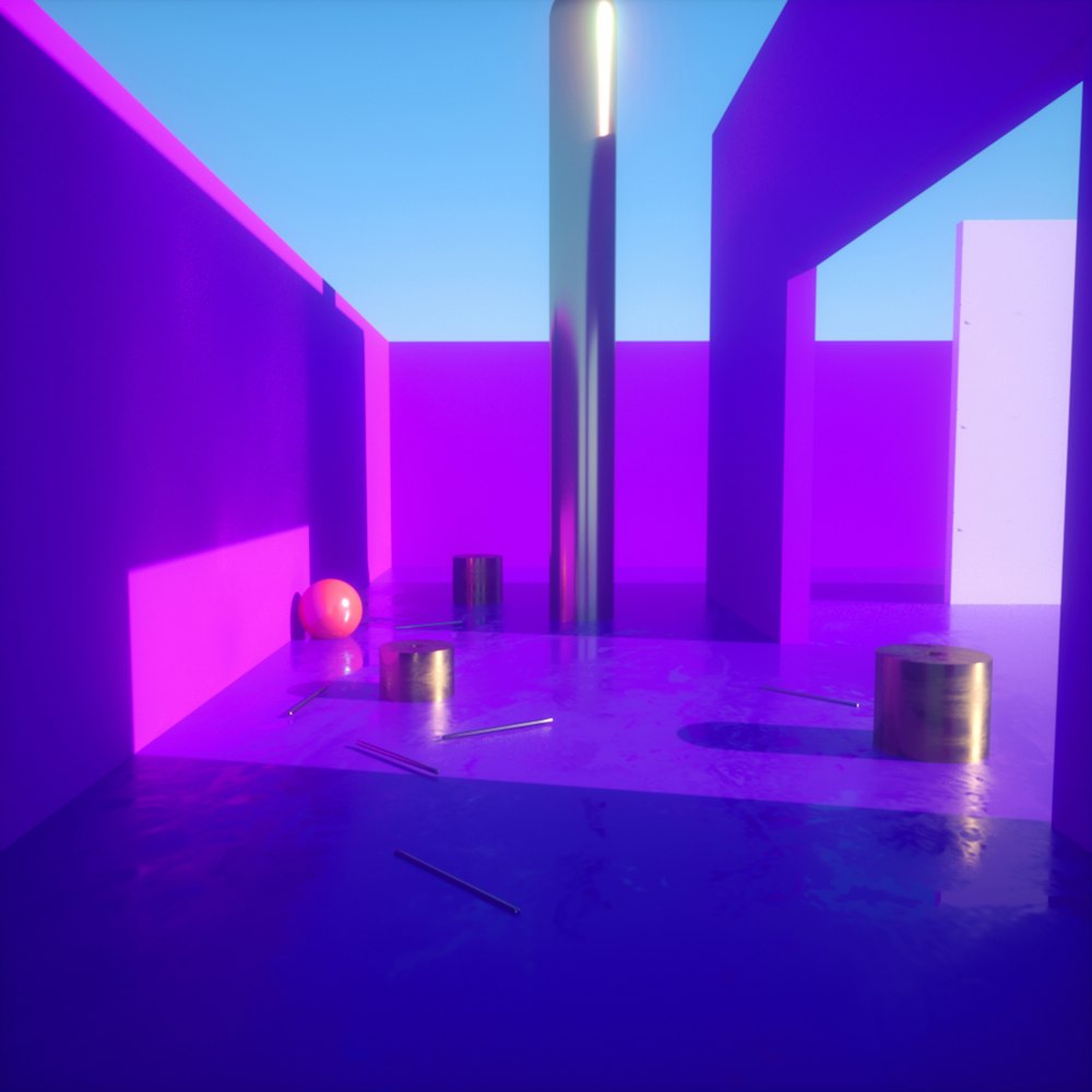 a room with purple walls and a purple floor
