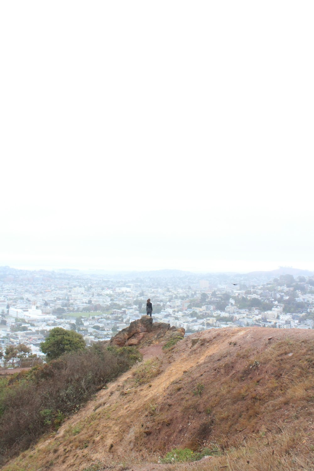 a person standing on top of a hill overlooking a city