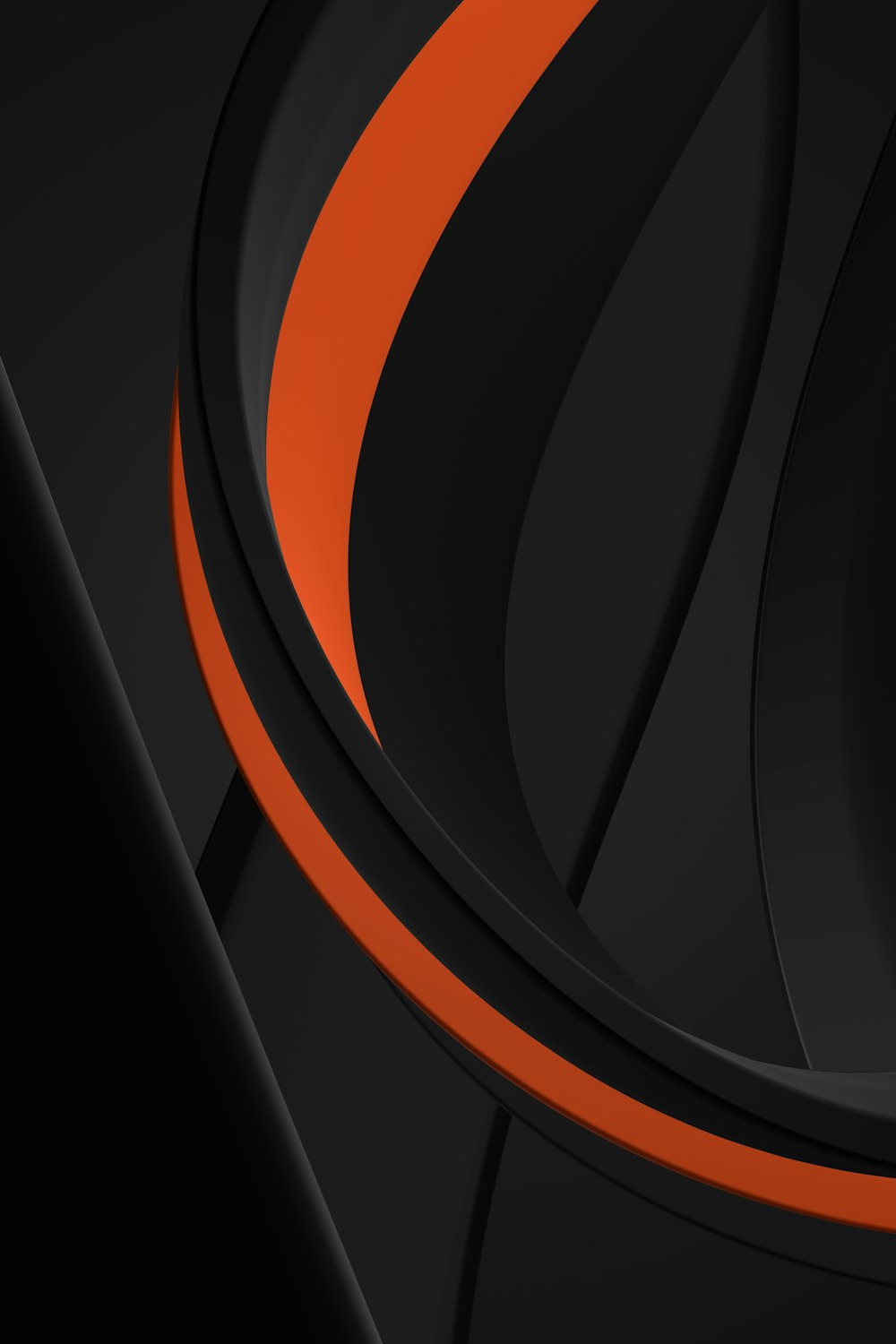 a black and orange wallpaper with a curved design