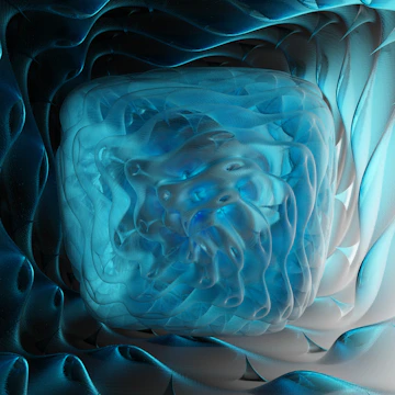 Abstract visualization of interconnected blue concrete layers flowing like ocean currents.