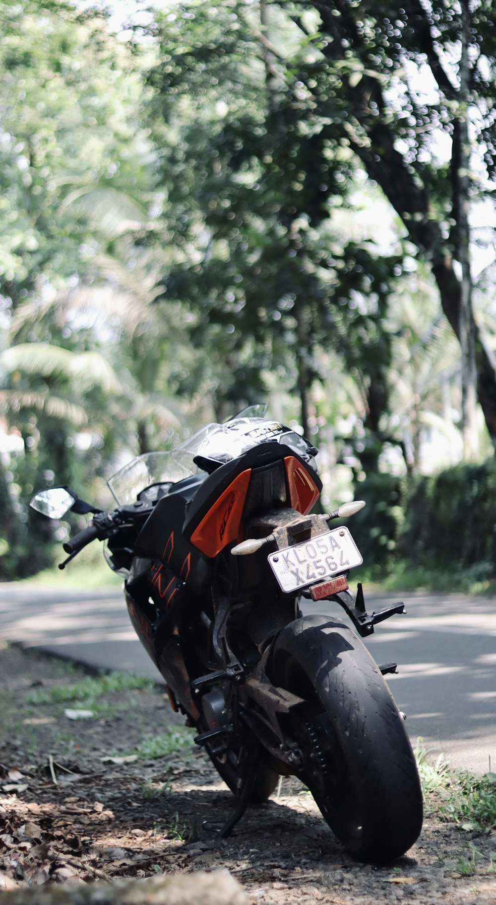 a motorcycle parked on the side of the road