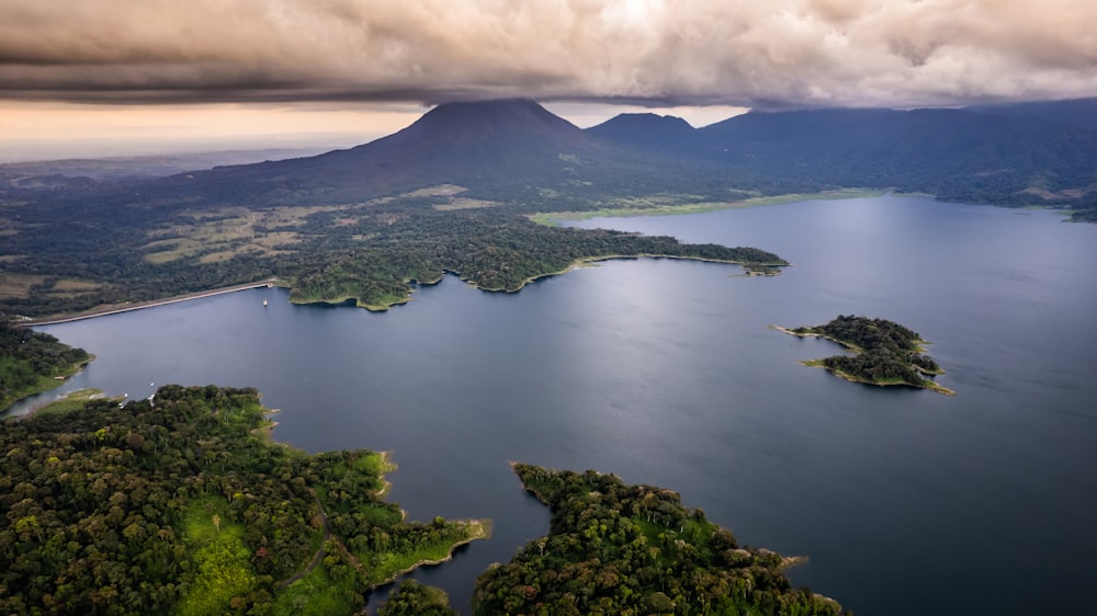 a large body of water surrounded by mountains