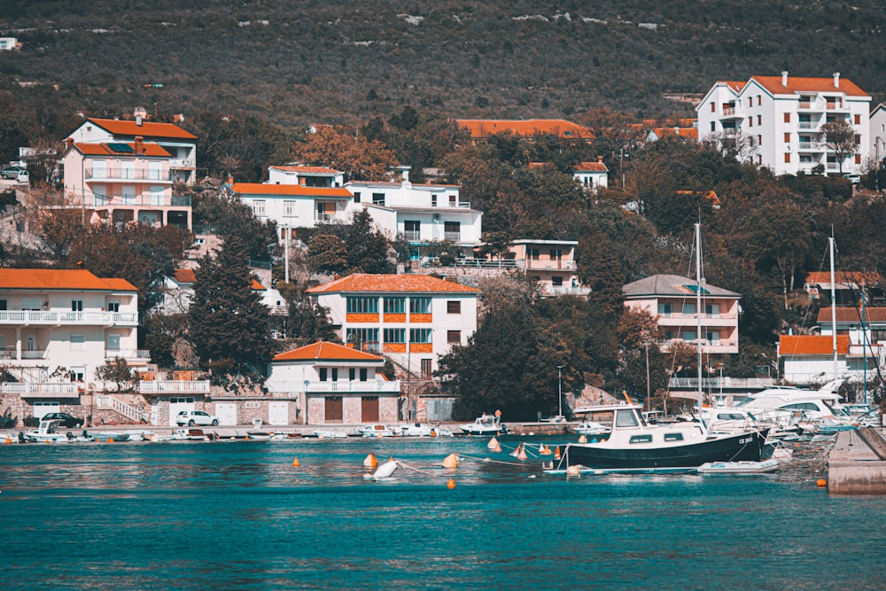 a group of boats floating on top of a body of water