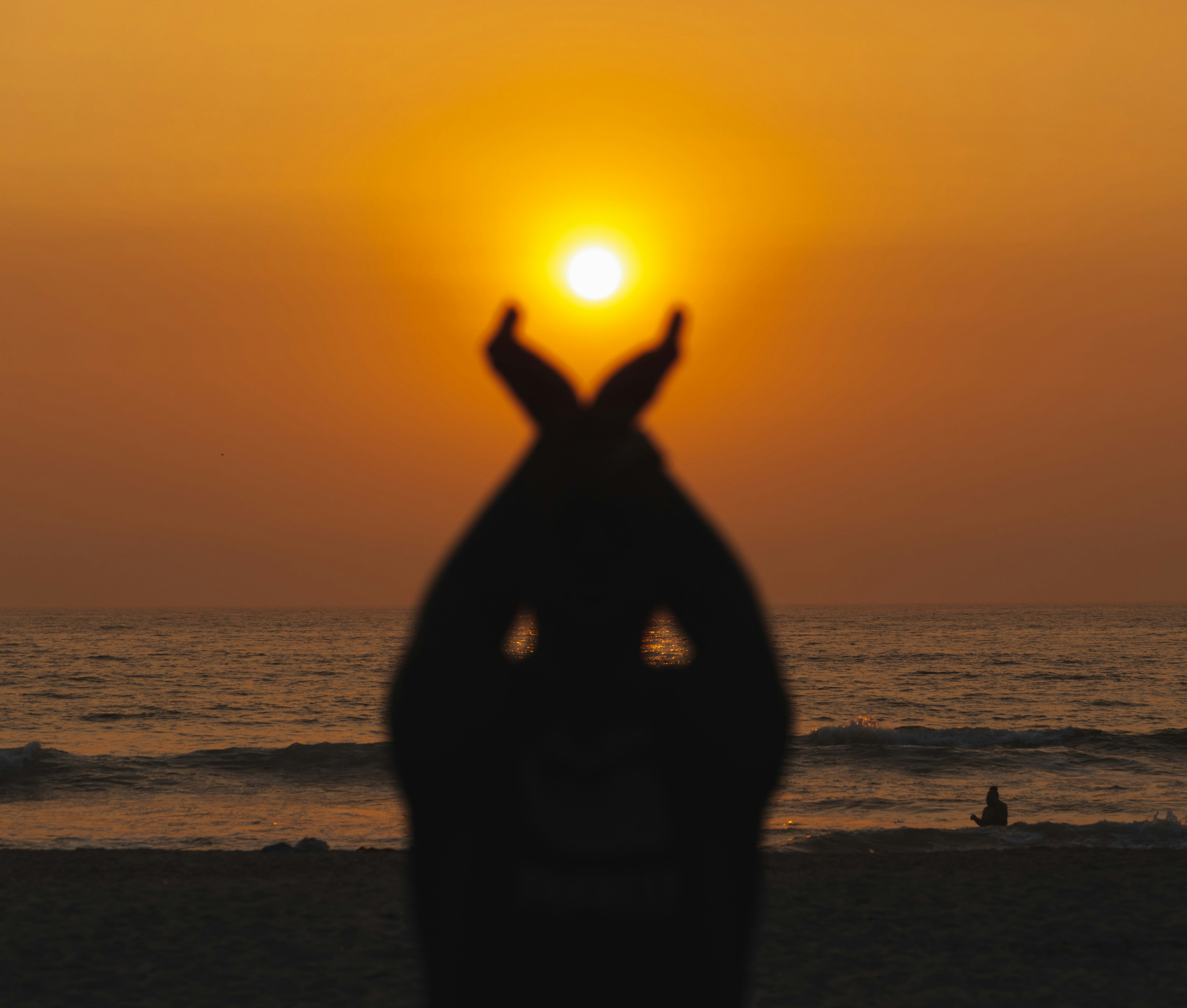 Person celebrating sunrise on beach