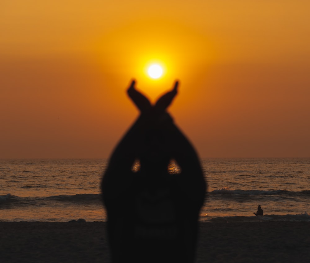 a person standing on a beach with their hands in the air