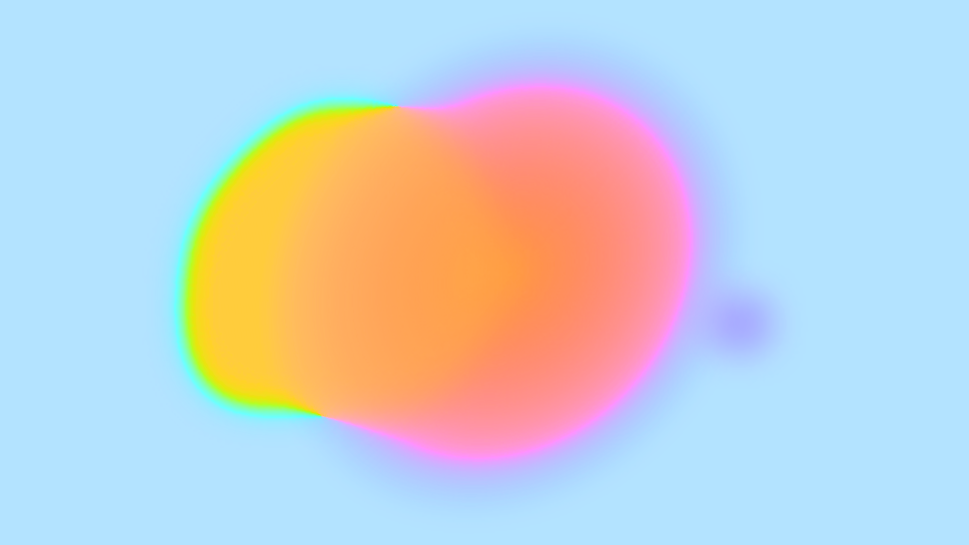 A smooth gradient blend of bright neon colors, primarily featuring electric pink, vibrant orange, and hints of lime green, set against a light blue background. The colors transition seamlessly, creating an abstract and ethereal effect.