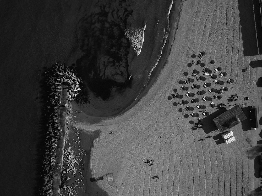 a black and white photo of a beach