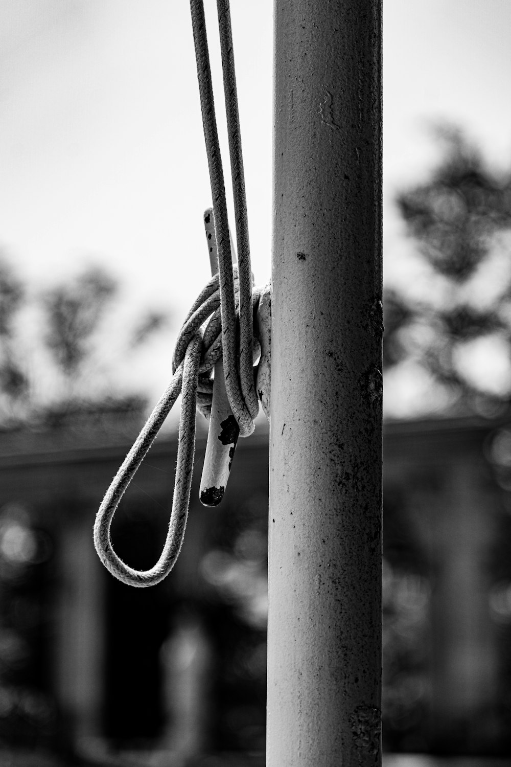 a close up of a pole with a rope on it