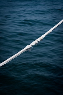 a white rope is in the middle of a body of water