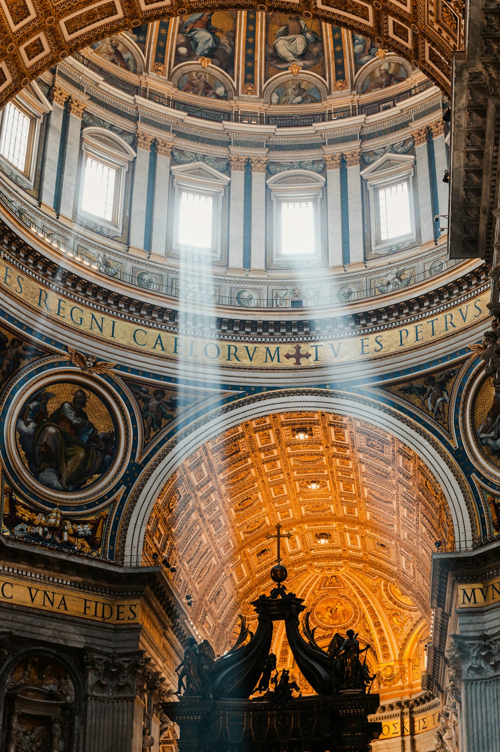 a church with a large dome and a clock on the wall