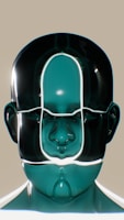 a man's head with a green face and white lines on it
