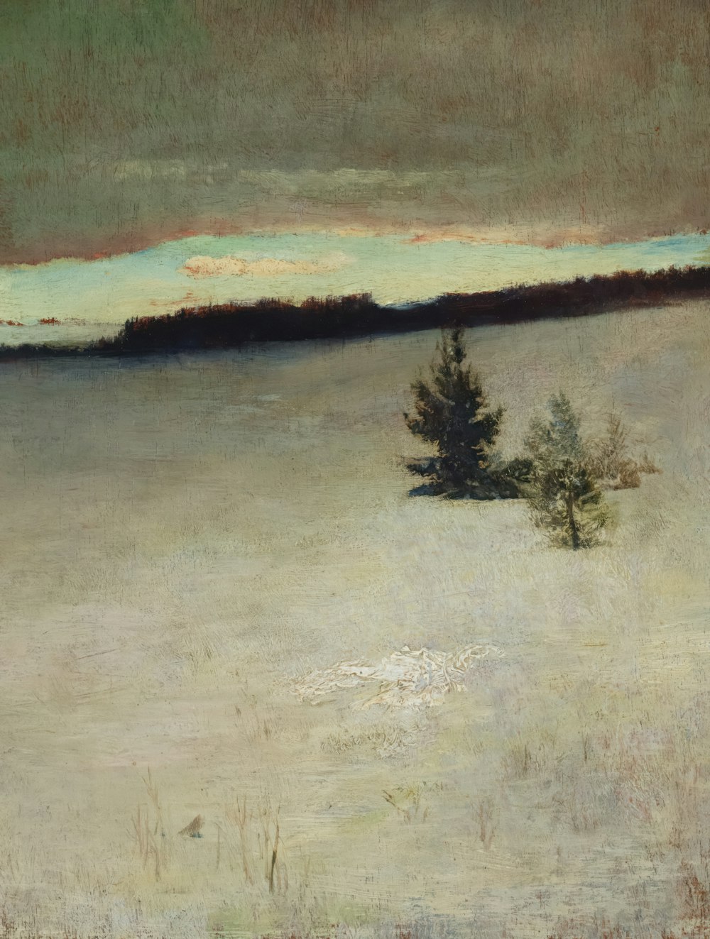 a painting of a field with a lone tree