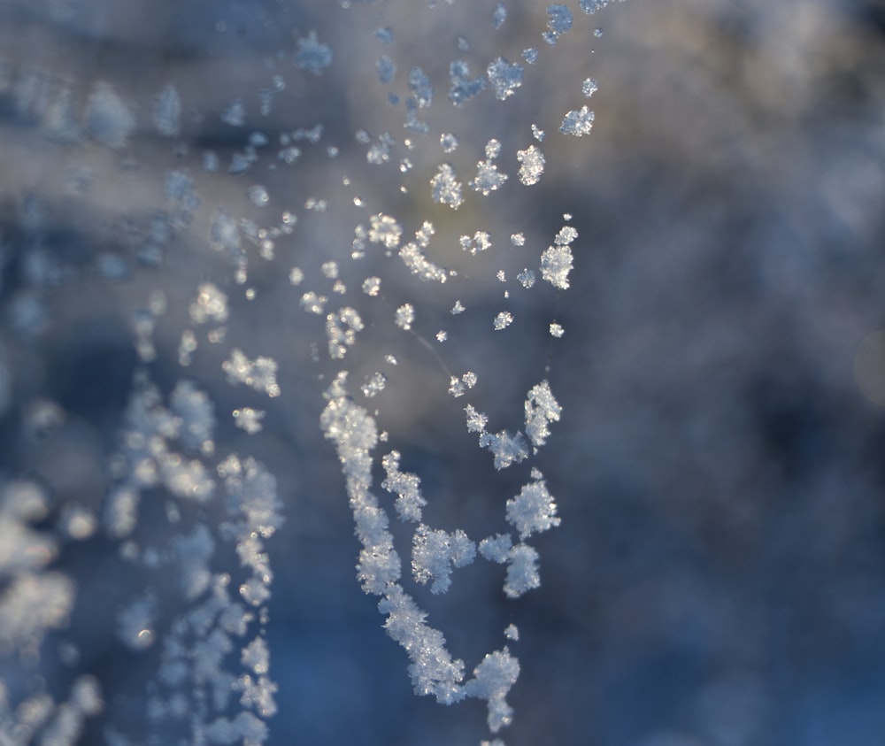 a close up of a frosty window with a blurry background