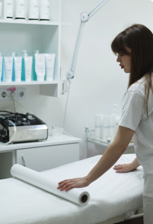 Bright, welcoming treatment room with waxing supplies and nurse injector tools neatly arranged.