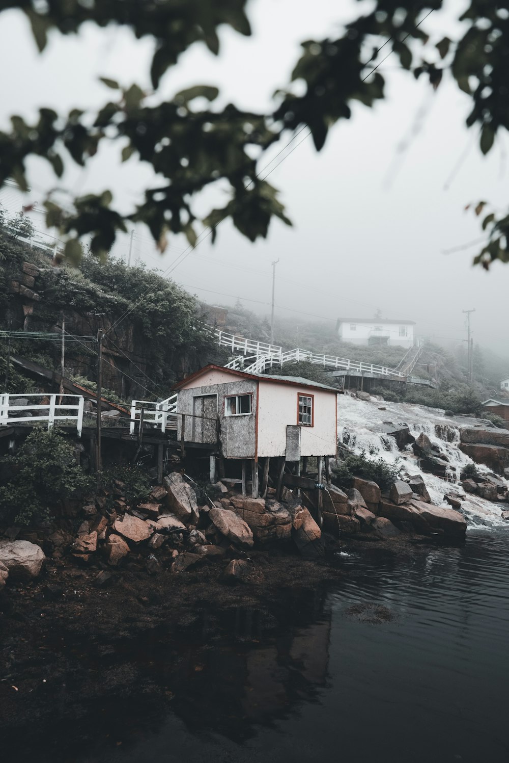 a house on the shore of a body of water