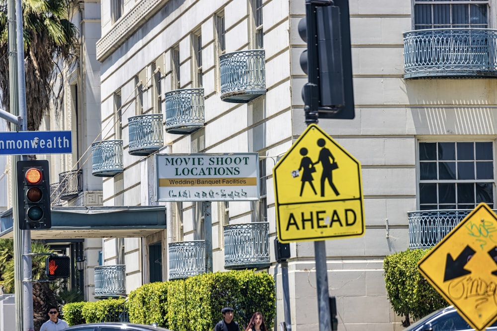 a couple of street signs on a city street