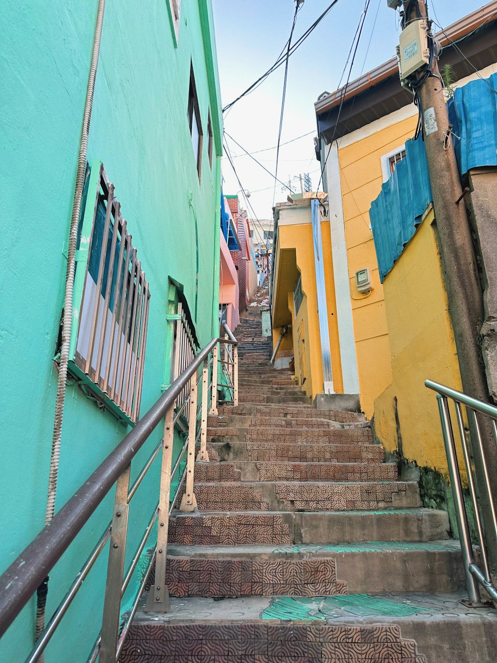 a set of stairs leading up to a building