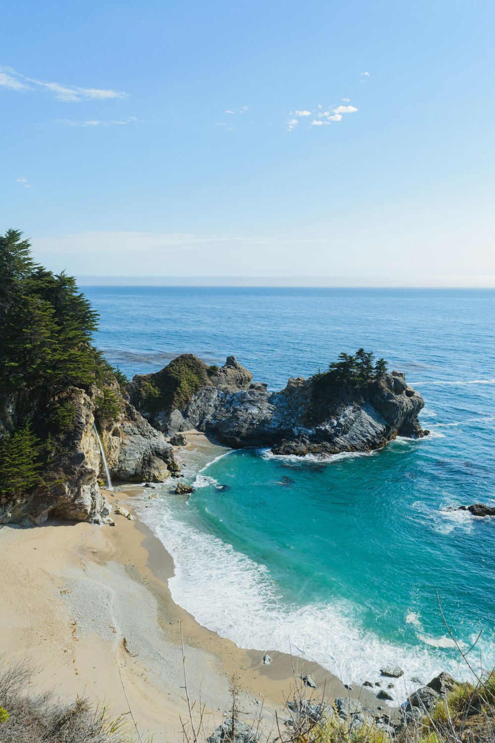 a view of a beach with a body of water