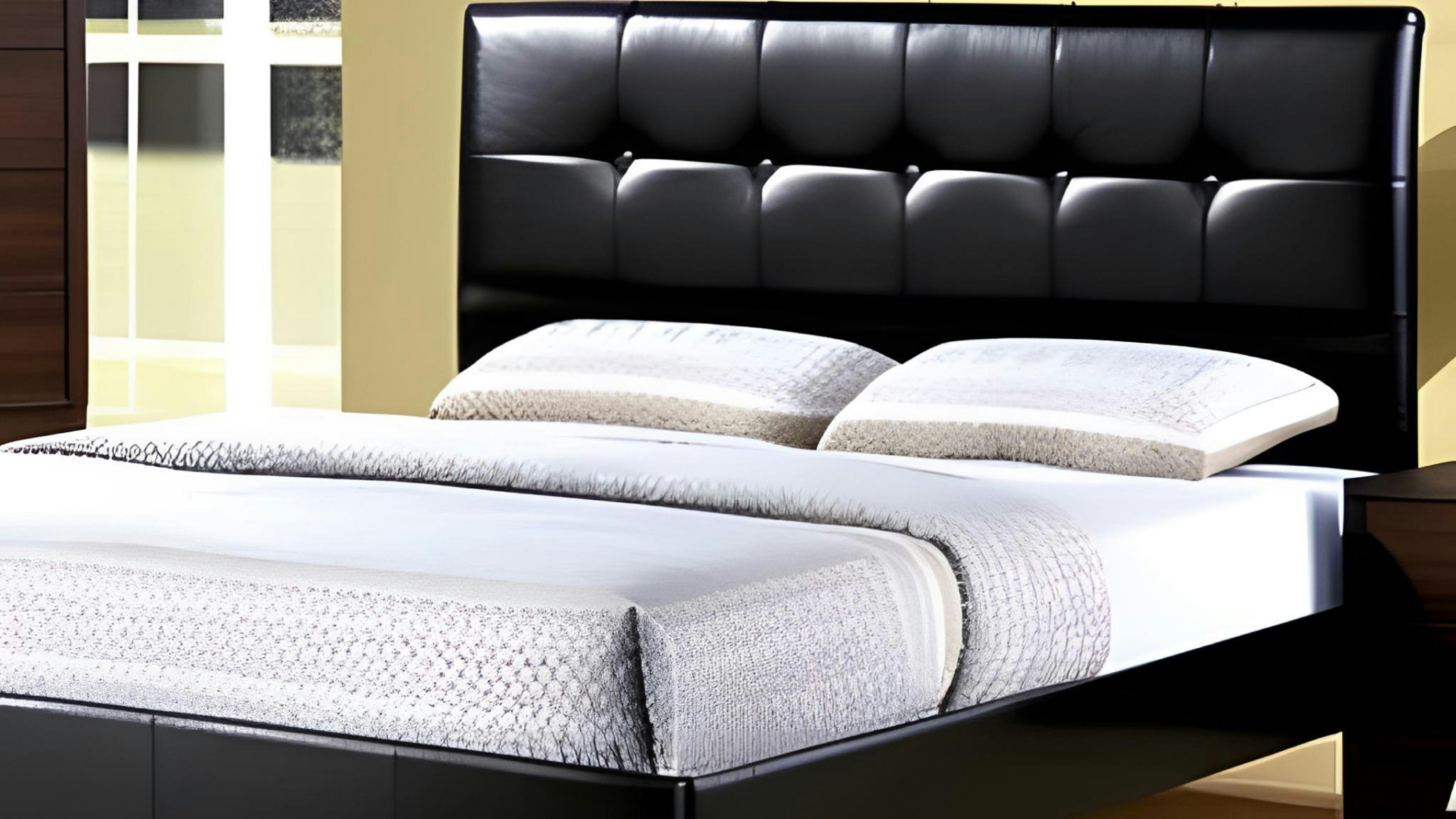 White linen bedding on modern bed, bright bedroom, soft natural light