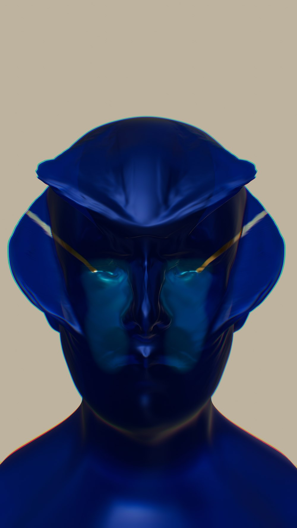 a blue man with a hat on his head