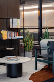 a chair and table in a room