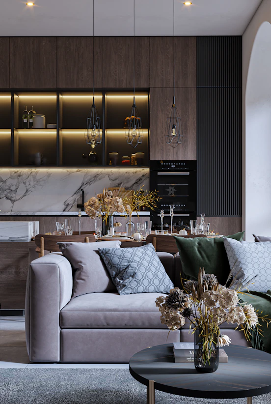 a living room filled with furniture and decor