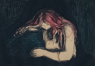 a drawing of a woman with red hair