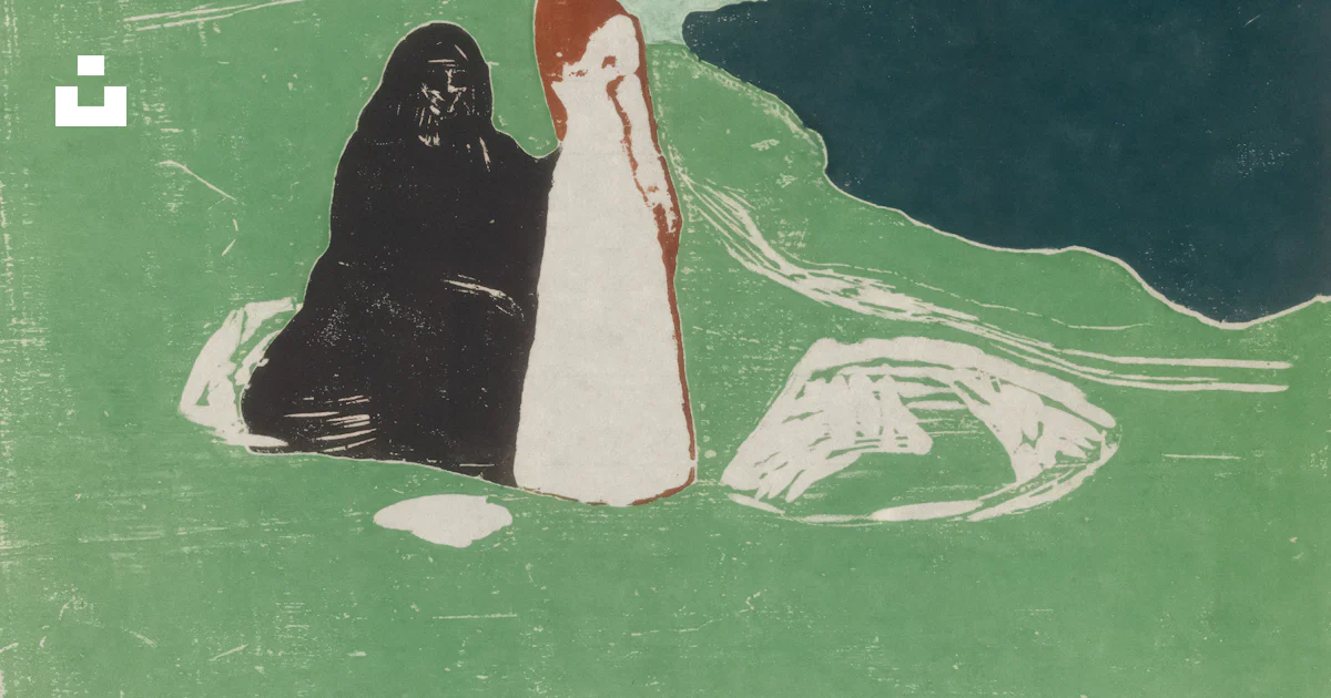 Ein gemälde von zwei menschen, die auf einem hügel sitzen Foto ...