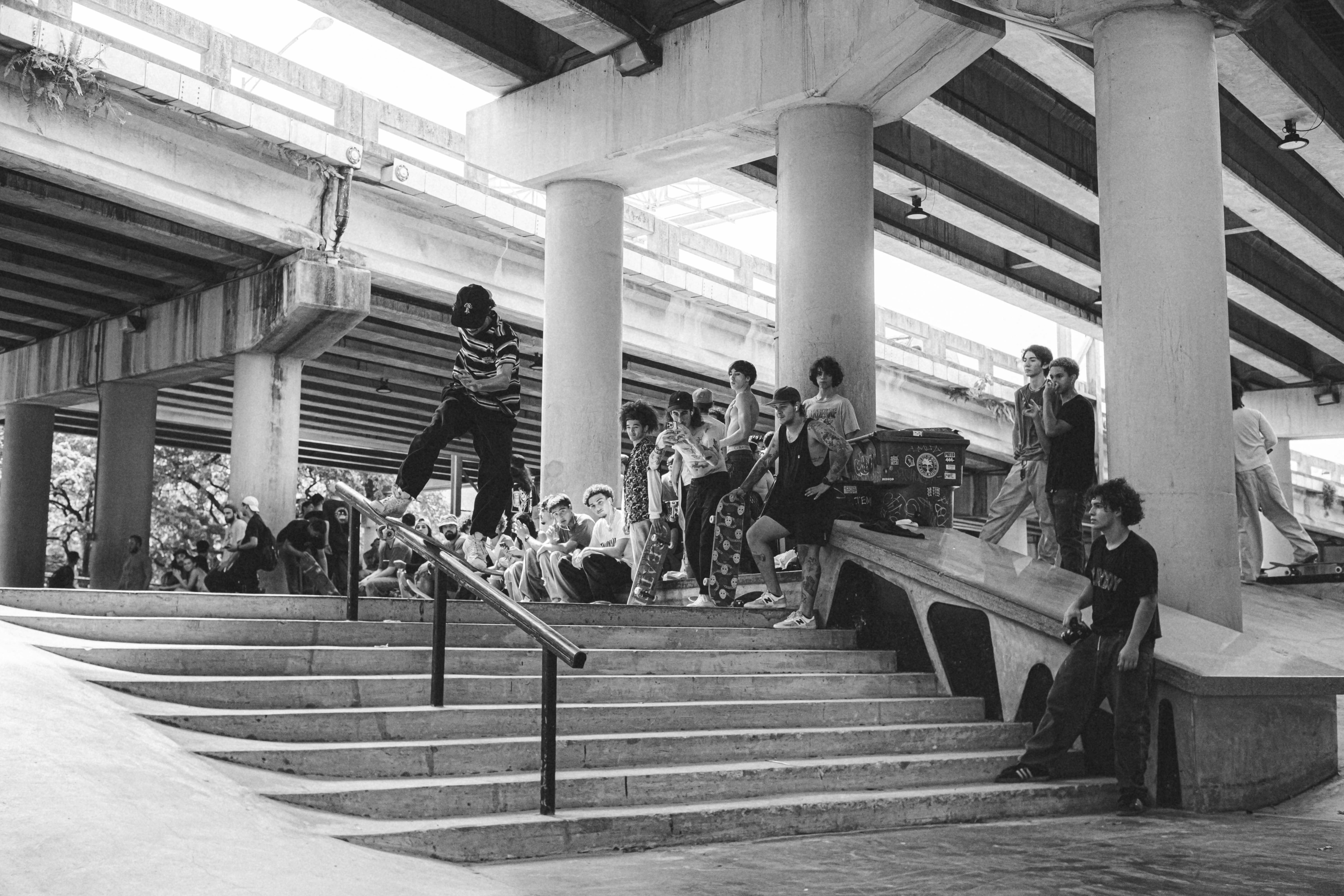 Skateboarders on stairs