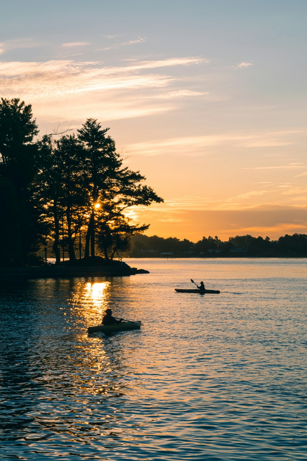 a couple of people in a boat on a lake