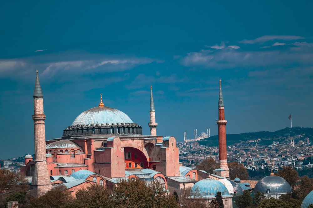 a view of a large building with many spires