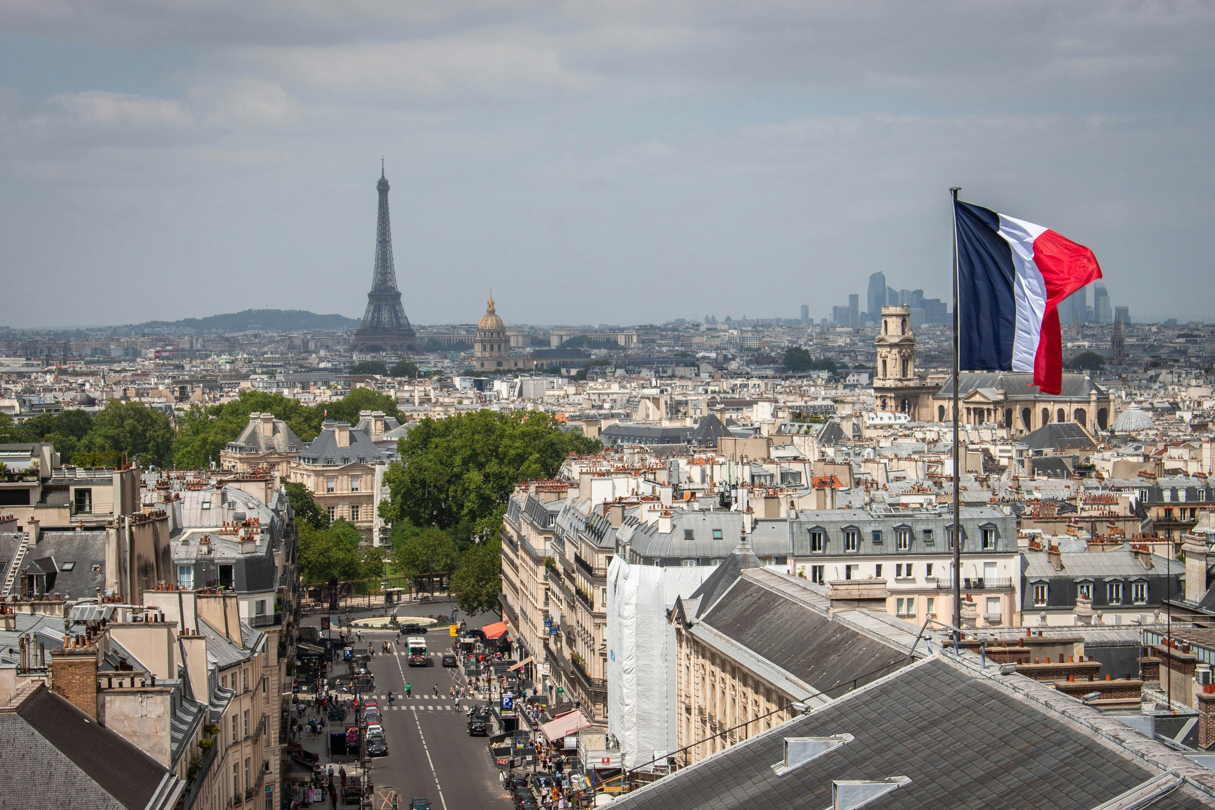 a view of the eiffel tower from the top of a building