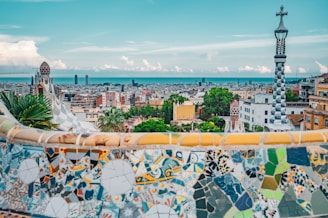 a view of a city from a tiled roof