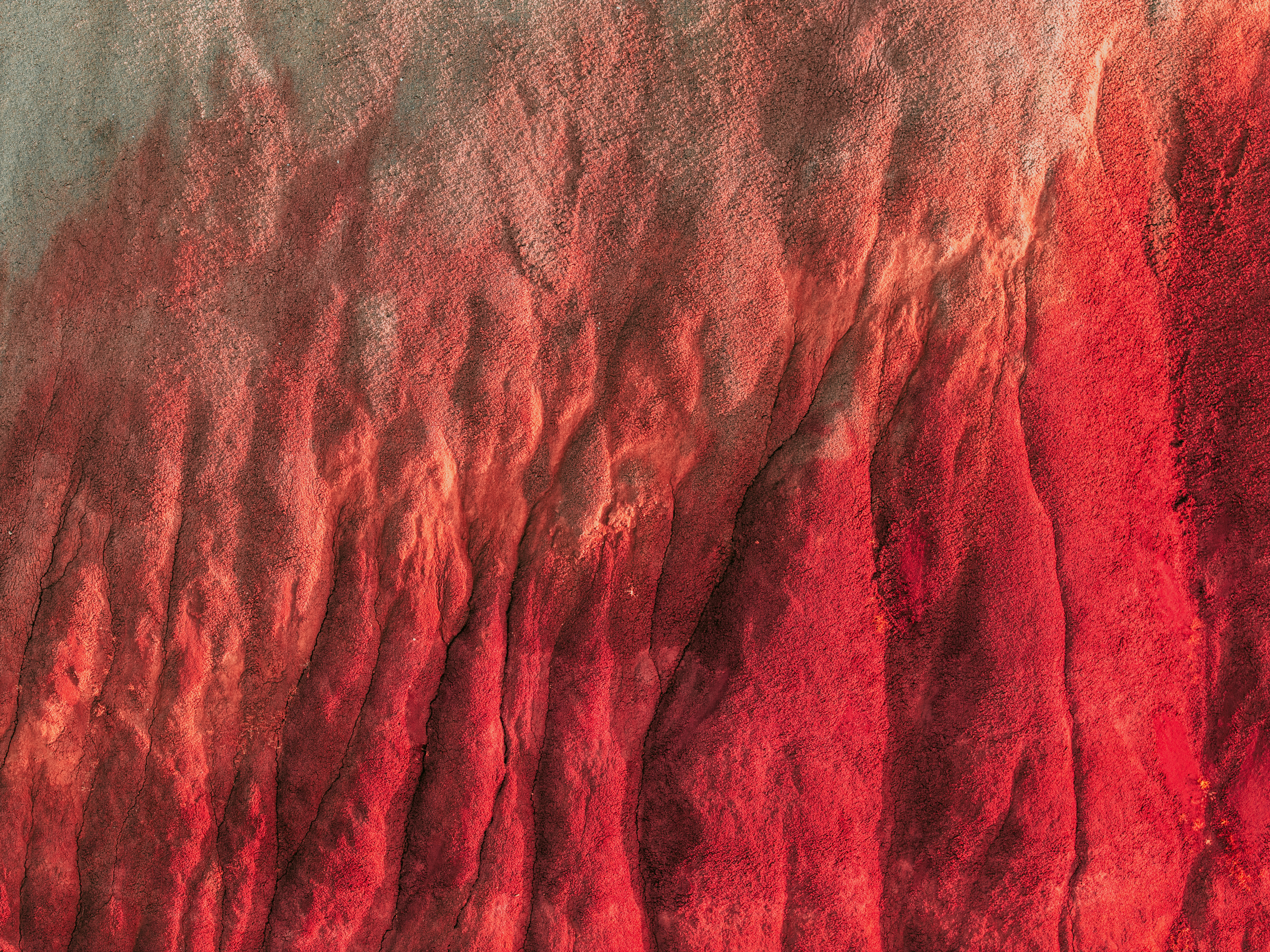 a close up of a red and white substance