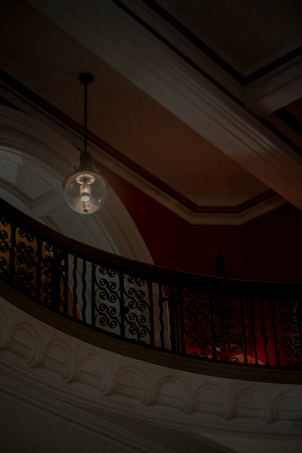 a light that is on above a railing