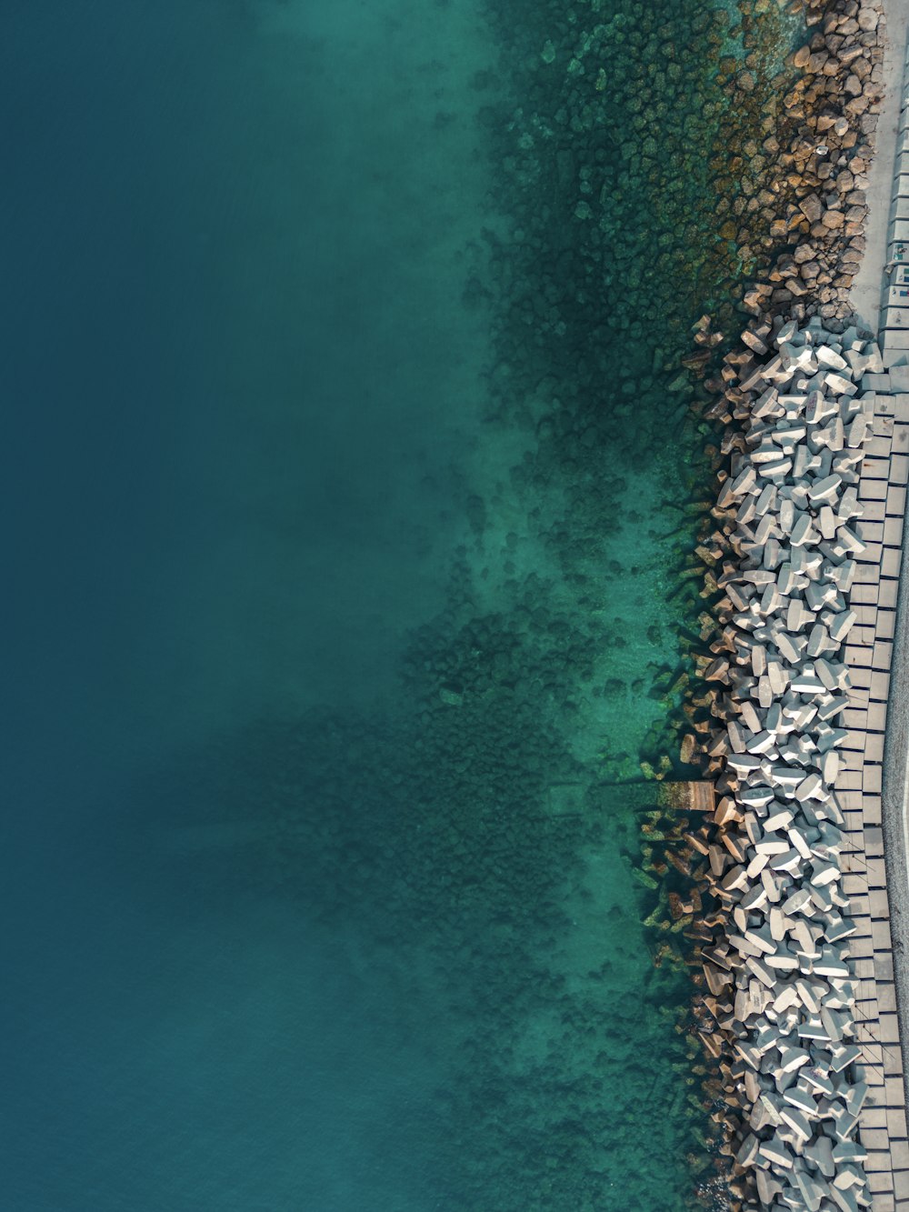 an aerial view of a body of water