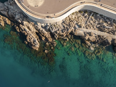 Aerial shot of a winding coastal path leading to Eagle’s Billabong.
