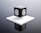 A black cube with a stylized letter 'a' in white on each visible face is placed on a raised white platform. The background is a gradient of gray, giving the scene a modern and minimalist aesthetic.