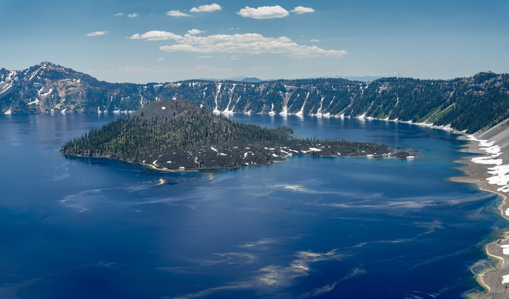 a large body of water surrounded by mountains