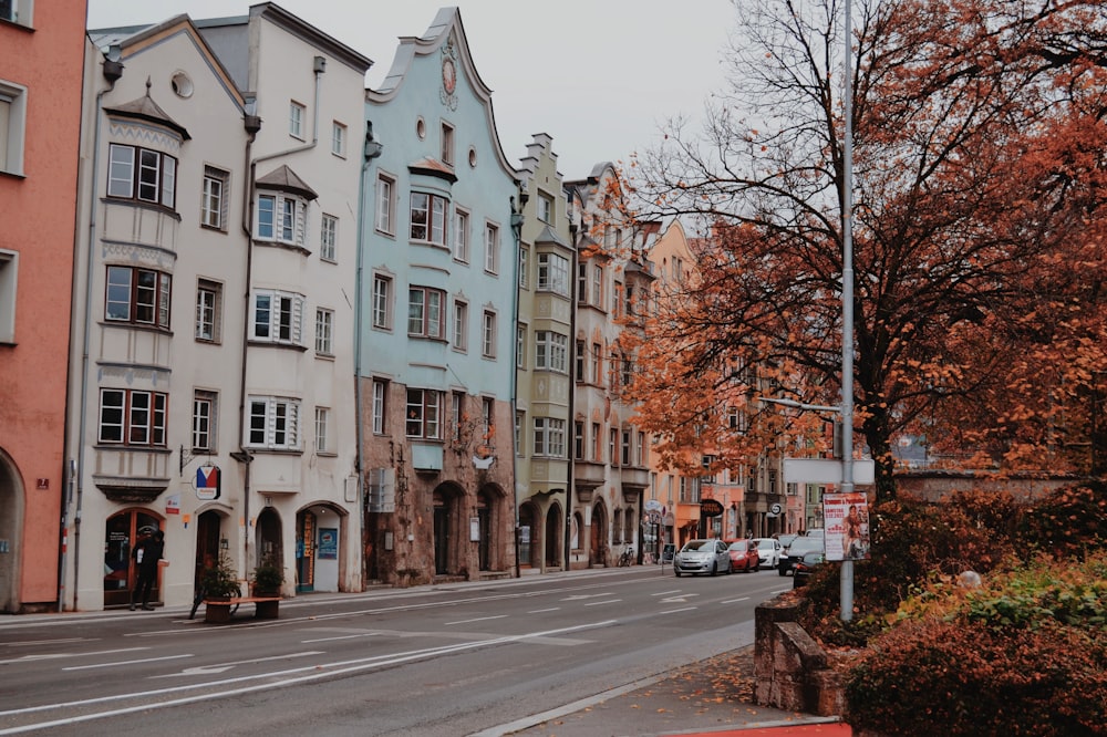 a row of buildings on a city street