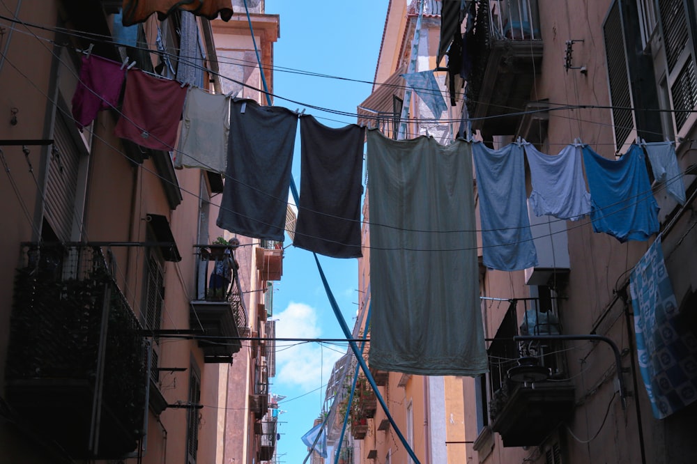 clothes hanging out to dry on a clothes line