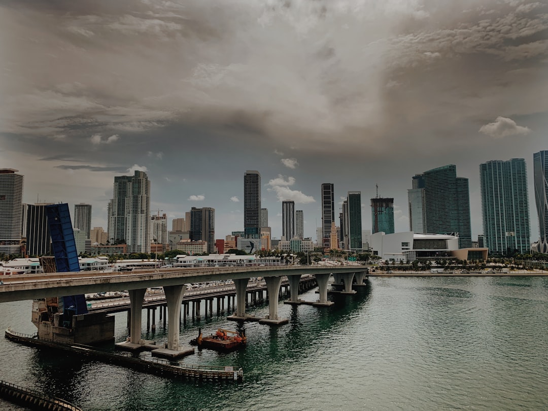 a large bridge over a large body of water, Looking back at the city from aboard the cruise ship.