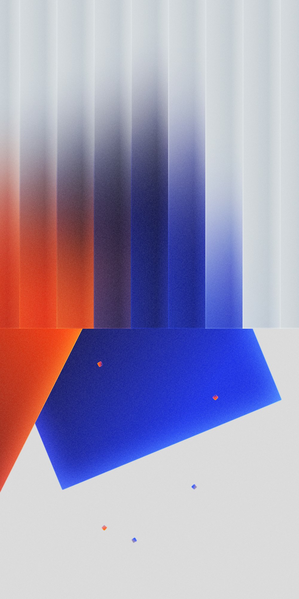 an abstract painting of blue, orange, and red shapes