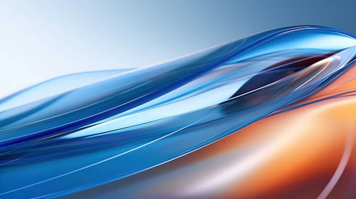 Motion graphics sequence with fluid shapes and glowing effects in blue and orange tones.